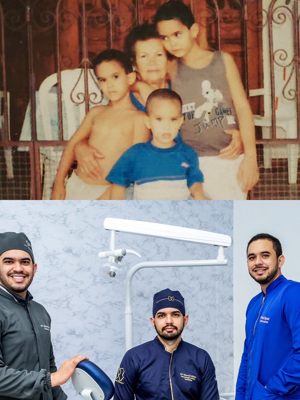 Os irmãos Ribeiro na infância e, anos depois, juntos na OdontoMAP